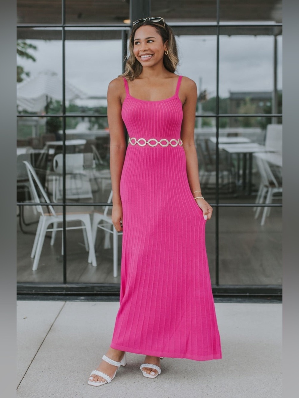 Entro Boutique Pink Ribbed Knit Maxi Dress Sz M